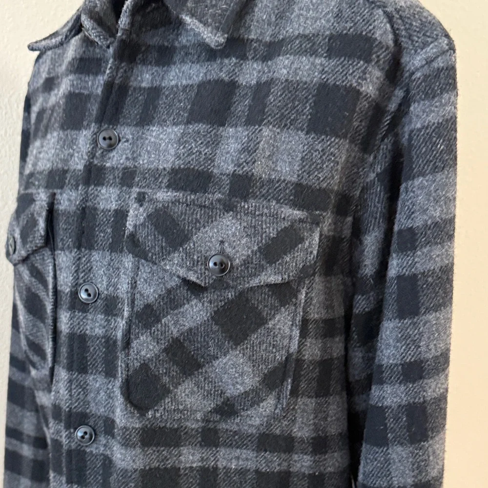 Men’s Theory Black & Gray Plaid Wool Jacket Shirt - Picture 6 of 14